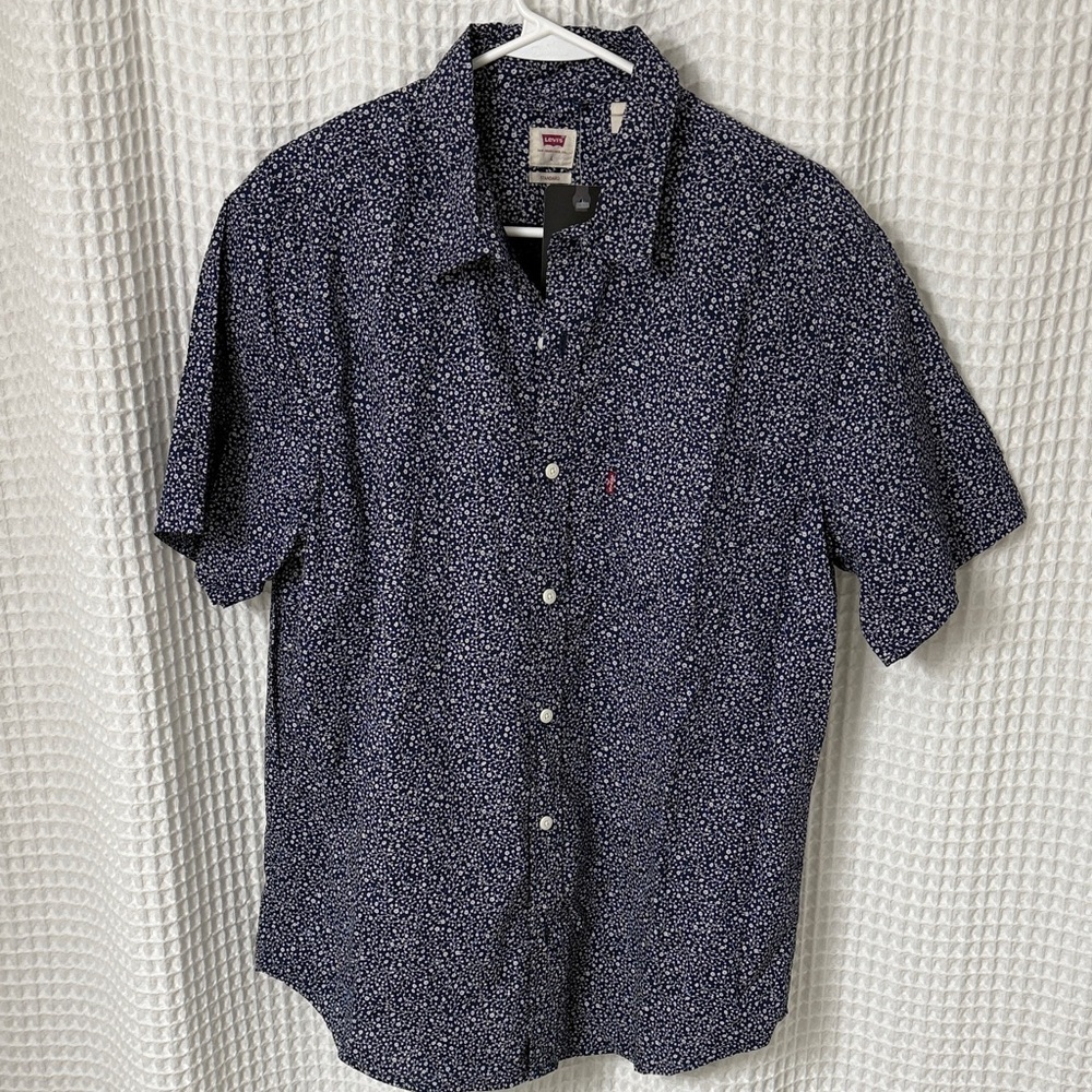 Levi's Men's Navy Blue Patterned Button Down Shirt NWT - Size L